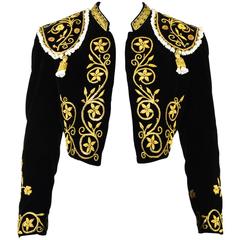 Vintage Santiago Pelayo Black Gold Tone & Red Velvet Embellished Matador Jacket