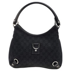 Gucci Navy Blue/Black GG Canvas And Leather Medium Abbey D-Ring Hobo