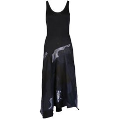 Alexander McQueen Black Cotton Stretch Tank Dress w/Appliqued Skirt