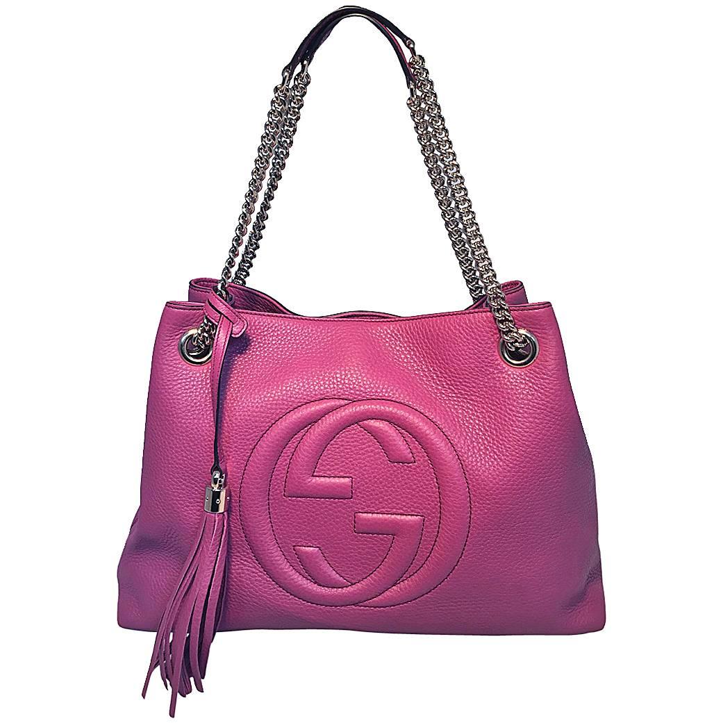 Gucci Dark Pink Leather Soho Shoulder Bag Tote