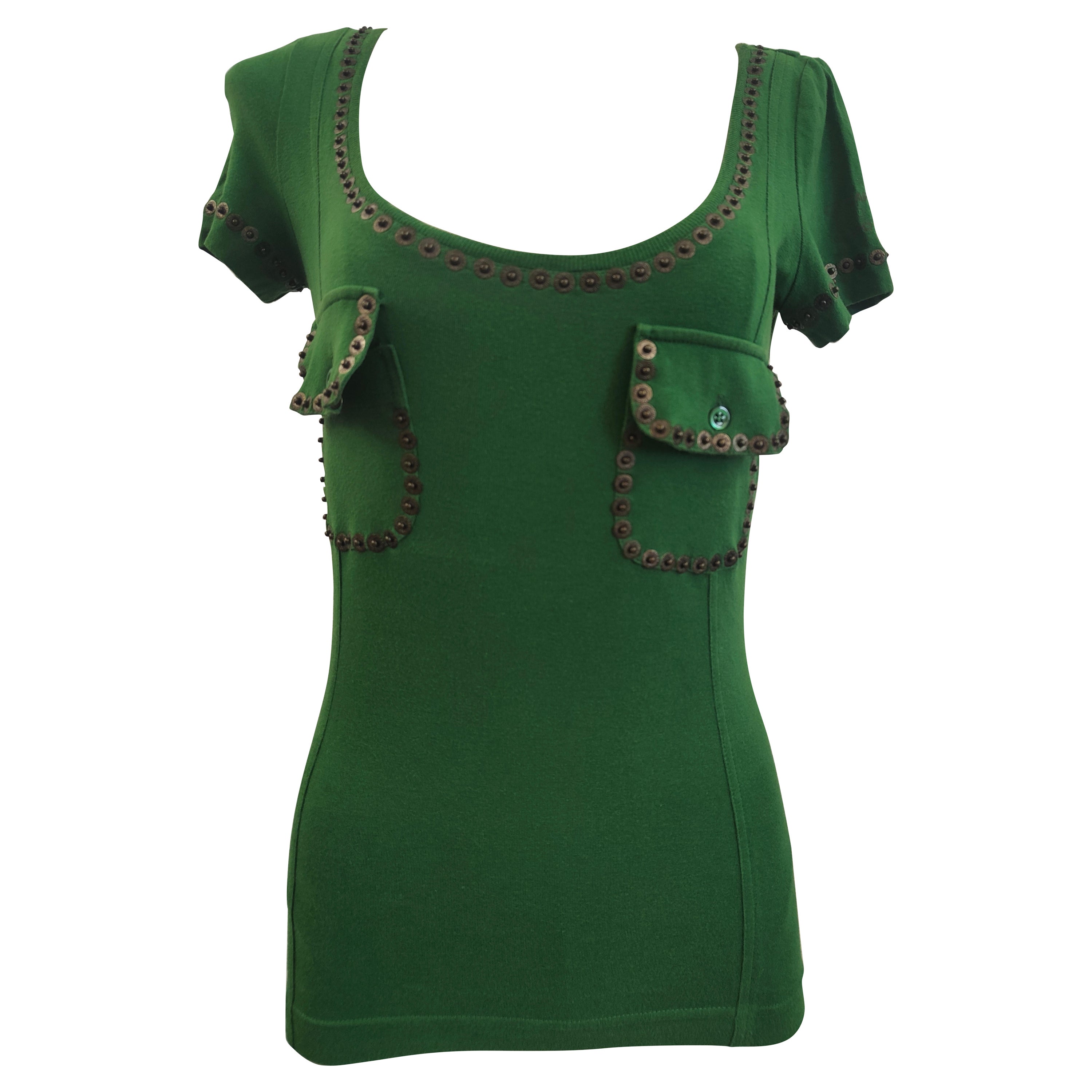 Moschino Cheap & Chic green with beads t-shirt  For Sale