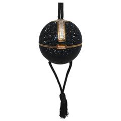 RARE Judith Leiber Black Swarovski Crystal Ball Minaudiere Evening Bag 3