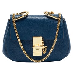 Chloe Blue Leather Small Drew Shoulder Bag