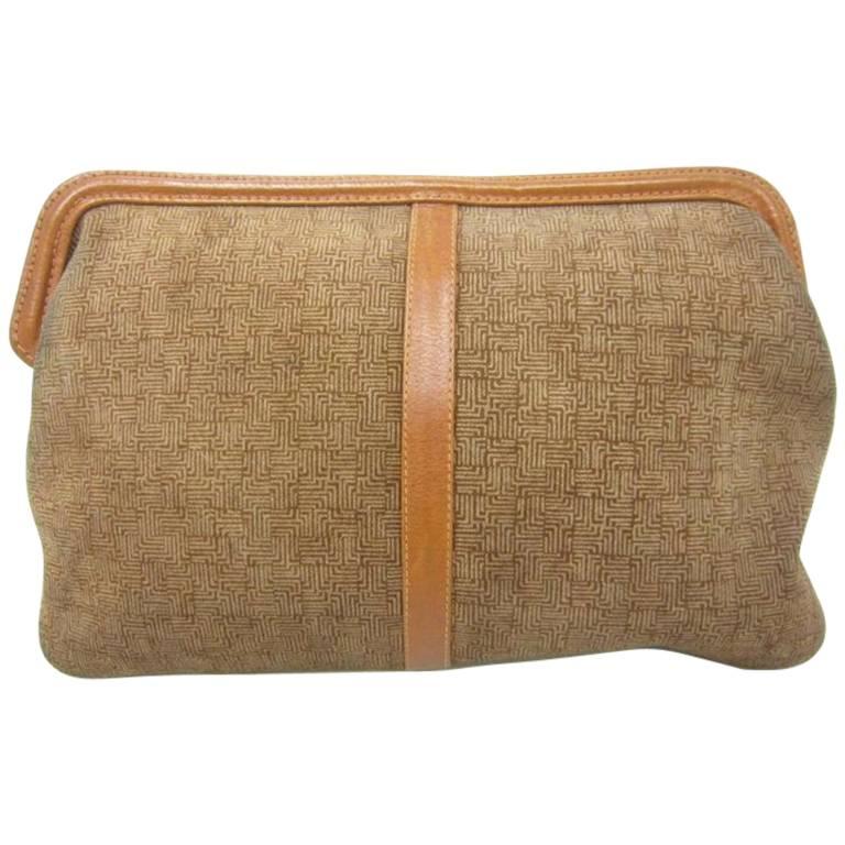 Vintage LANVIN brown logo printed suede leather pouch bag. Unisex masterpiece For Sale