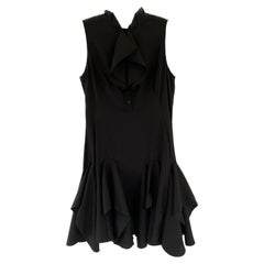 Alexander McQueen 2010 Silk LBD Little Black Dress With Ruffled Skirt and Jabot