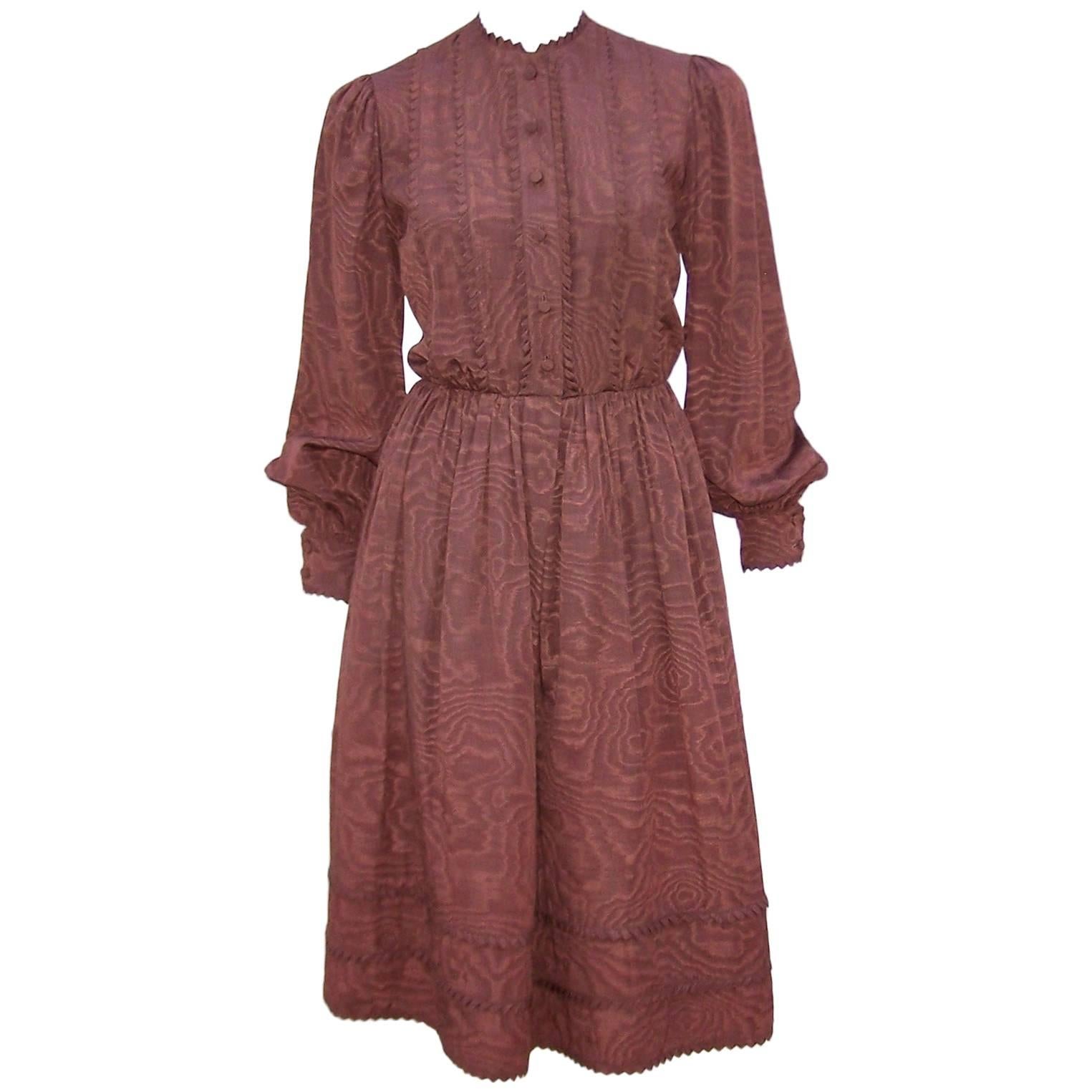 Adele Simpson Brown Moire Dress, C.1980