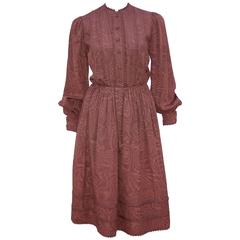 C.1980 Adele Simpson Chocolate Brown Moire Dress With Organza Lining 11