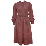 C.1980 Adele Simpson Chocolate Brown Moire Dress With Organza Lining