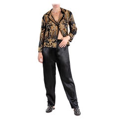 Black & Orange Silk Satin Hand Embroidered Lounge Pajamas