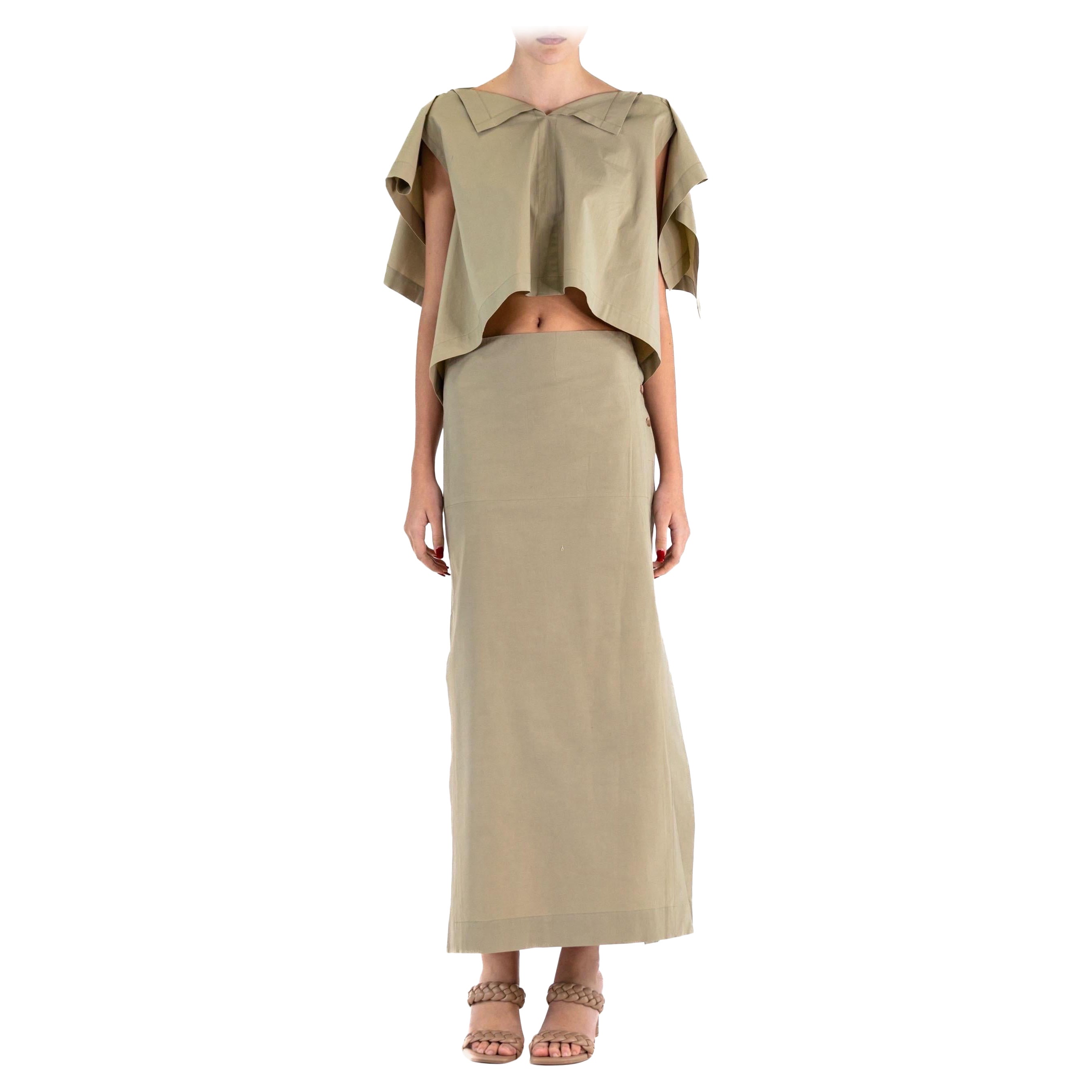 1990S ISSEY MIYAKE Beige Cotton Top And Skirt Ensemble For Sale