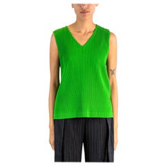 1990S ISSEY MIYAKE Lime Green Polyester Pleated Shell Top