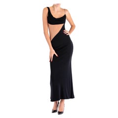 2000S JIKI Abito monospalla in jersey di rayon nero con borchie di cristallo
