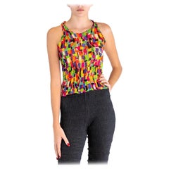 1990S ISSEY MIYAKE Neon Multicolored Polyester Pleated Tank Top