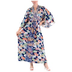 MORPHEW COLLECTION Mehrfarbiger japanischer Kimono aus Seide mit gemischten blauen Swatches und Kaftan