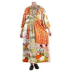 Morphew COLLECTION - Kaftano di seta con kimono giapponese verde e arancione