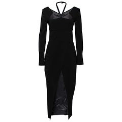 Chanel Black Stretch Knit Cut-Out Back Detail Midi Dress M