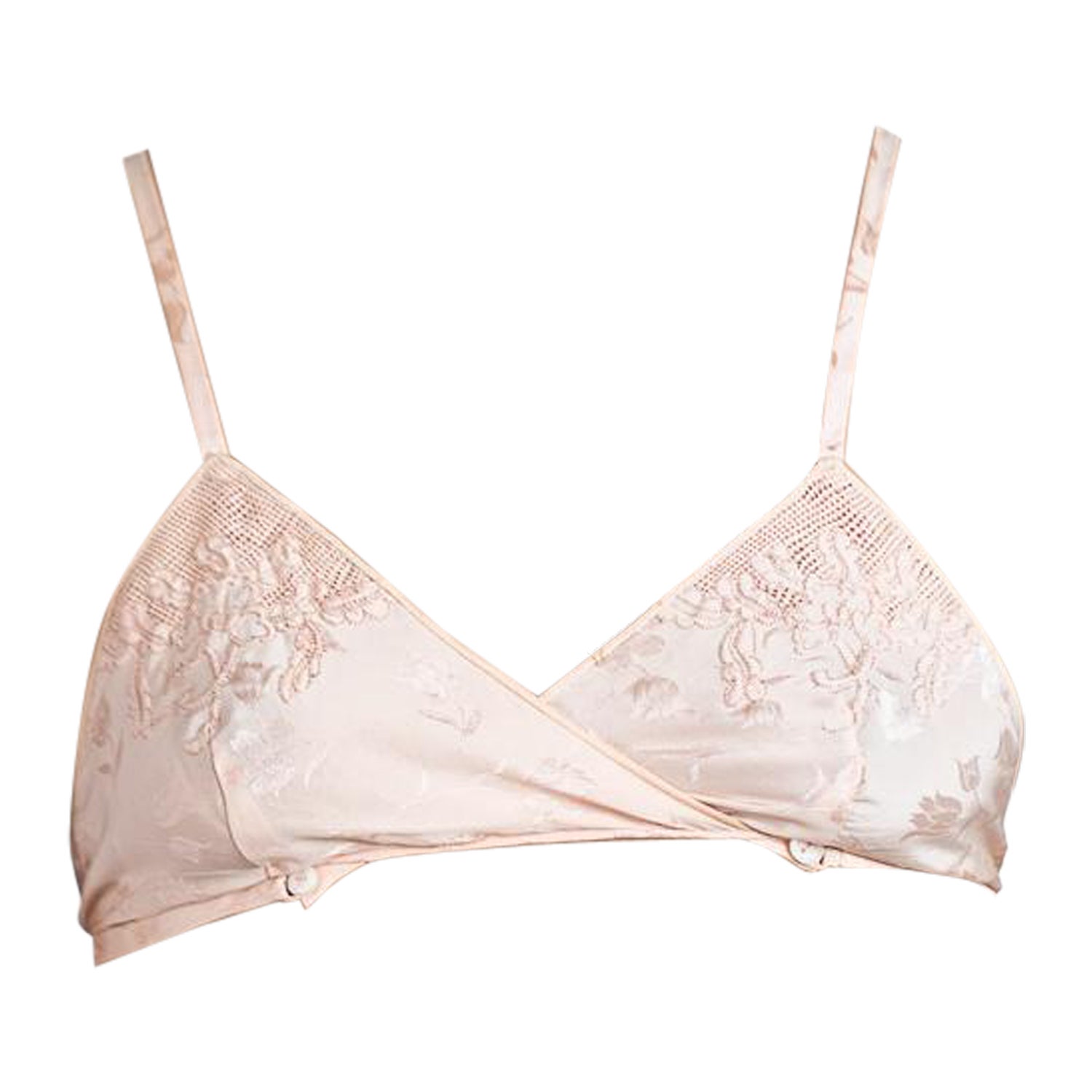 1930S Blush Pink With Embroidery  Silk Crepe De Chine Bra For Sale