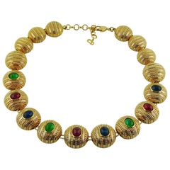 Christian Dior Vintage Gold Tone Poured Glass Necklace