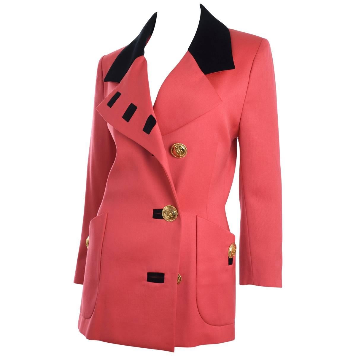Jaques Fath Jacket in Lipstick Red and Black Velvet For Sale