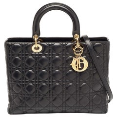 Dior Schwarze große Lady Dior Cannage-Ledertasche