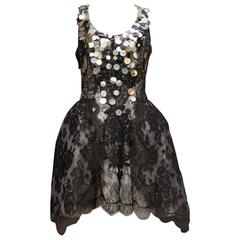 2000s Christian Lacroix Black Lace and Irisdescent Sequins Cocktail Dress