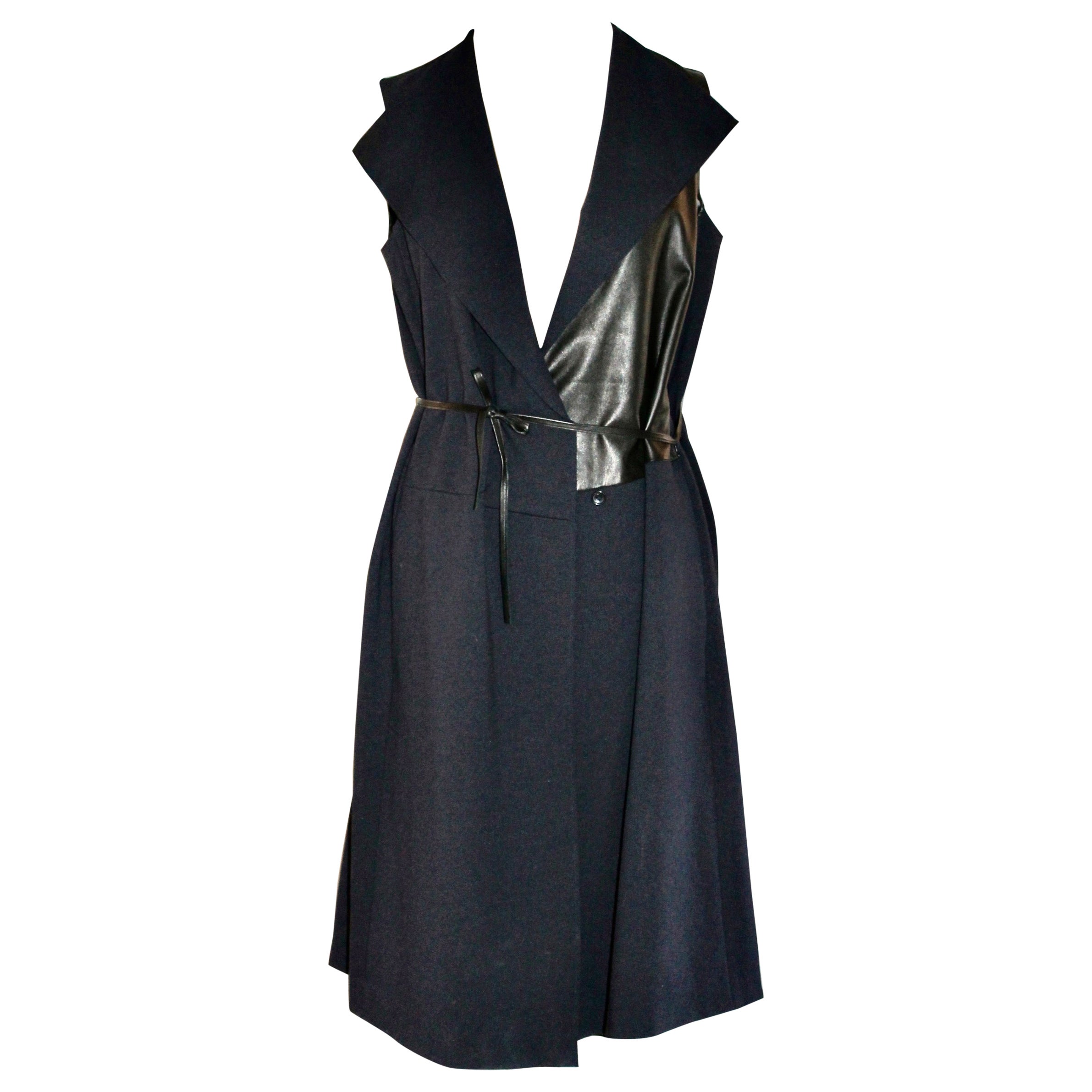 Yohji Yamamoto Black Leather Coat Dress For Sale