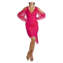2000S EMANUEL UNGARO Hot Pink Silk Chiffon Beyonce Era Cocktail Dress