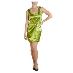 Vintage 1990S DOLCE & GABBANA Acid Green Silk Lycra Stretch Satin Cocktail Dress