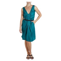 2000S ALBER ELBAZ LANVIN Teal Silk Blend Dress With Pockets