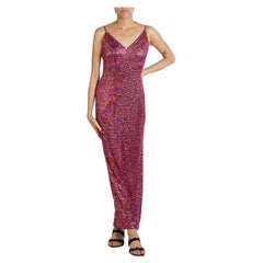 1990er Rosa & Lila Polyester Stretch-Kleid mit Paillettenbesatz aus Stretch