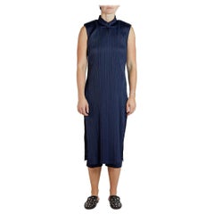 1990S PLEATS PLEASE ISSEY MIYAKE Navy Blue Polyester Pleated Ensemble Tunic