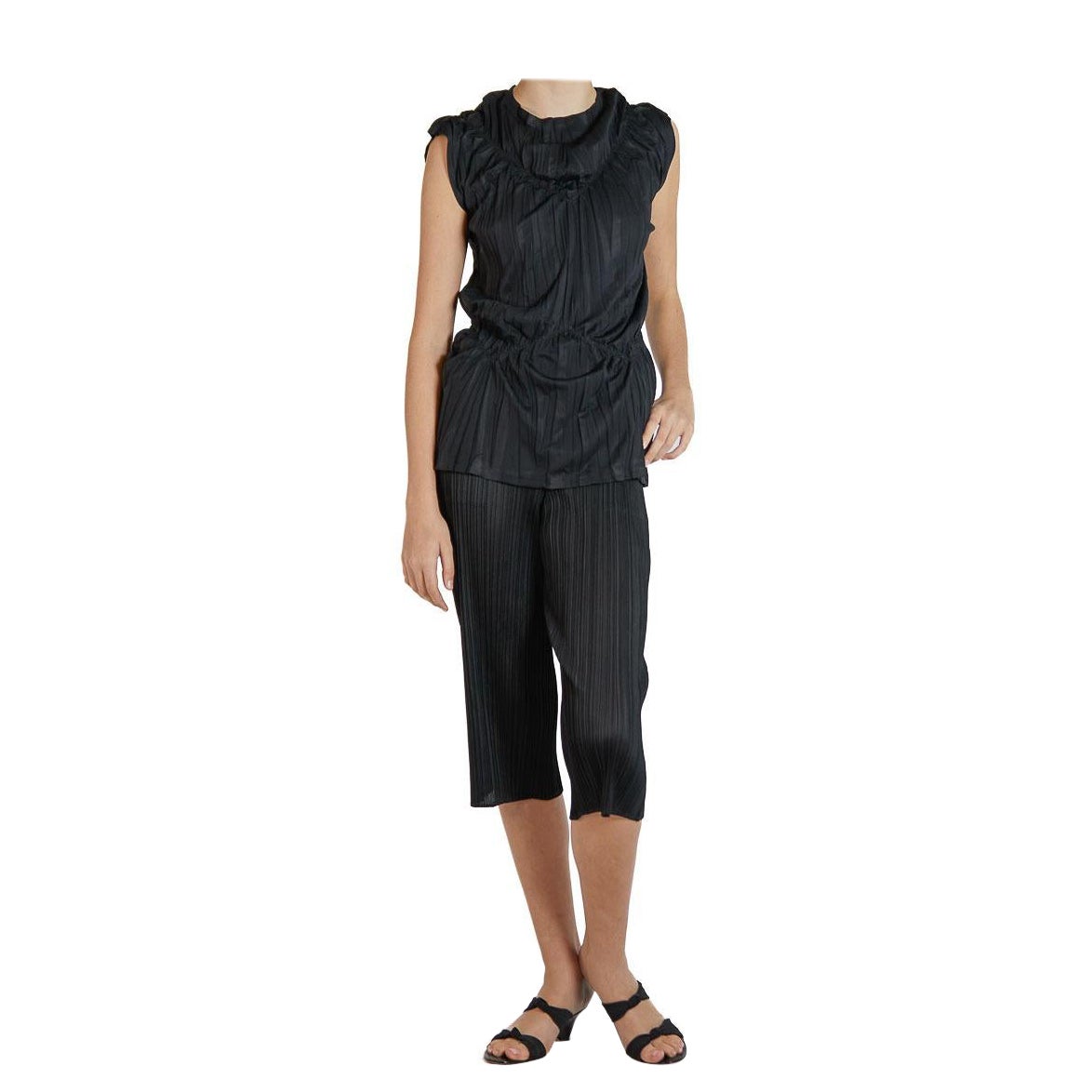 1990S Issey Miyake - Camicetta nera in poliestere a pieghe