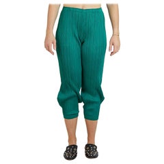 1990S PLEATS PLEASE ISSEY MIYAKE Emerald Green Polyester Pleated Pants