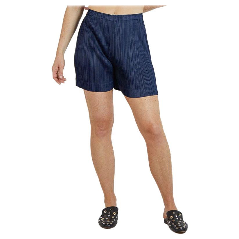 1990S PLEATS PLEASE ISSEY MIYAKE Navy Blue Polyester Pleated Shorts