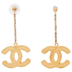 Chanel Matte Gold Tone CC Drop Earrings