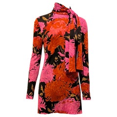 Retro 1970’s Leonard Paris brightly coloured floral print silk mini dress