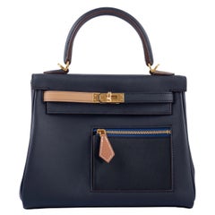 Hermès Kelly 25 Retourne "Colormatic" Blue, Black, Chai, Etoupe, Gold Swift Bag