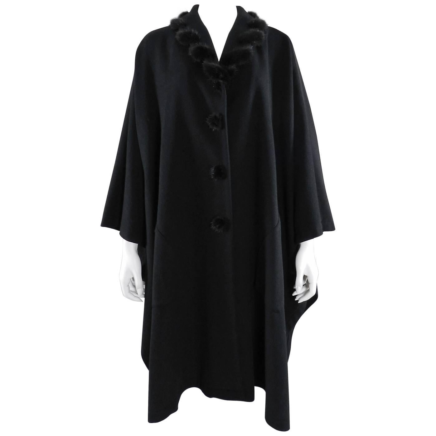 Givenchy Vintage Black Wool Cape with Mink Trim