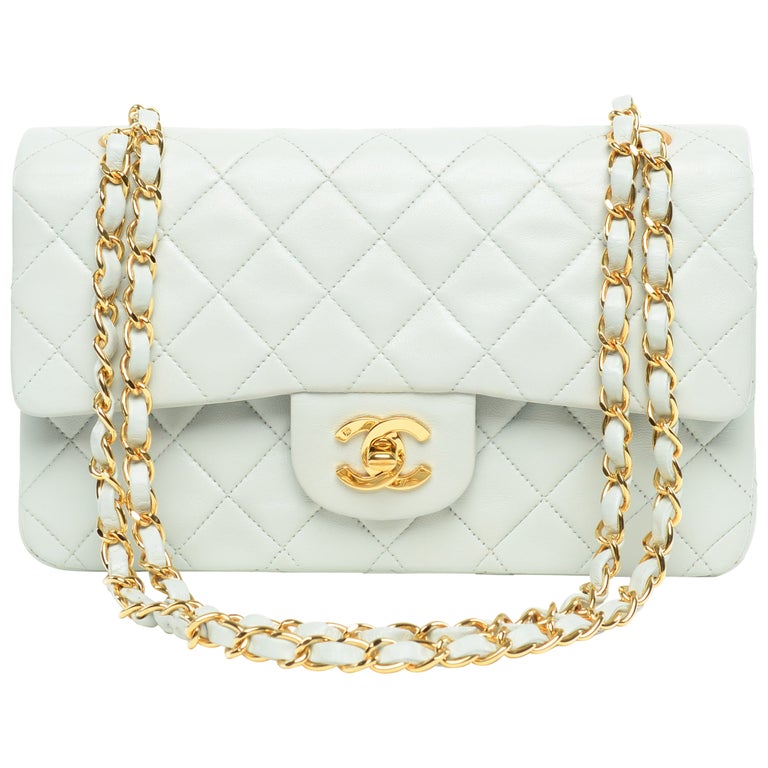 Chanel Classic Double Flap Small Baby Blue RARE 24k Gold Hardware