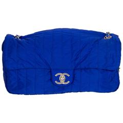 Chanel Electric Blue Nylon Jumbo Flap Bag