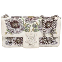 Alexander McQueen White Leather Embellished Insignia Chain Bag