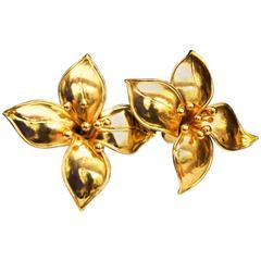 Vintage 1990s Valentino Couture Gilt Flower Clip On Earrings