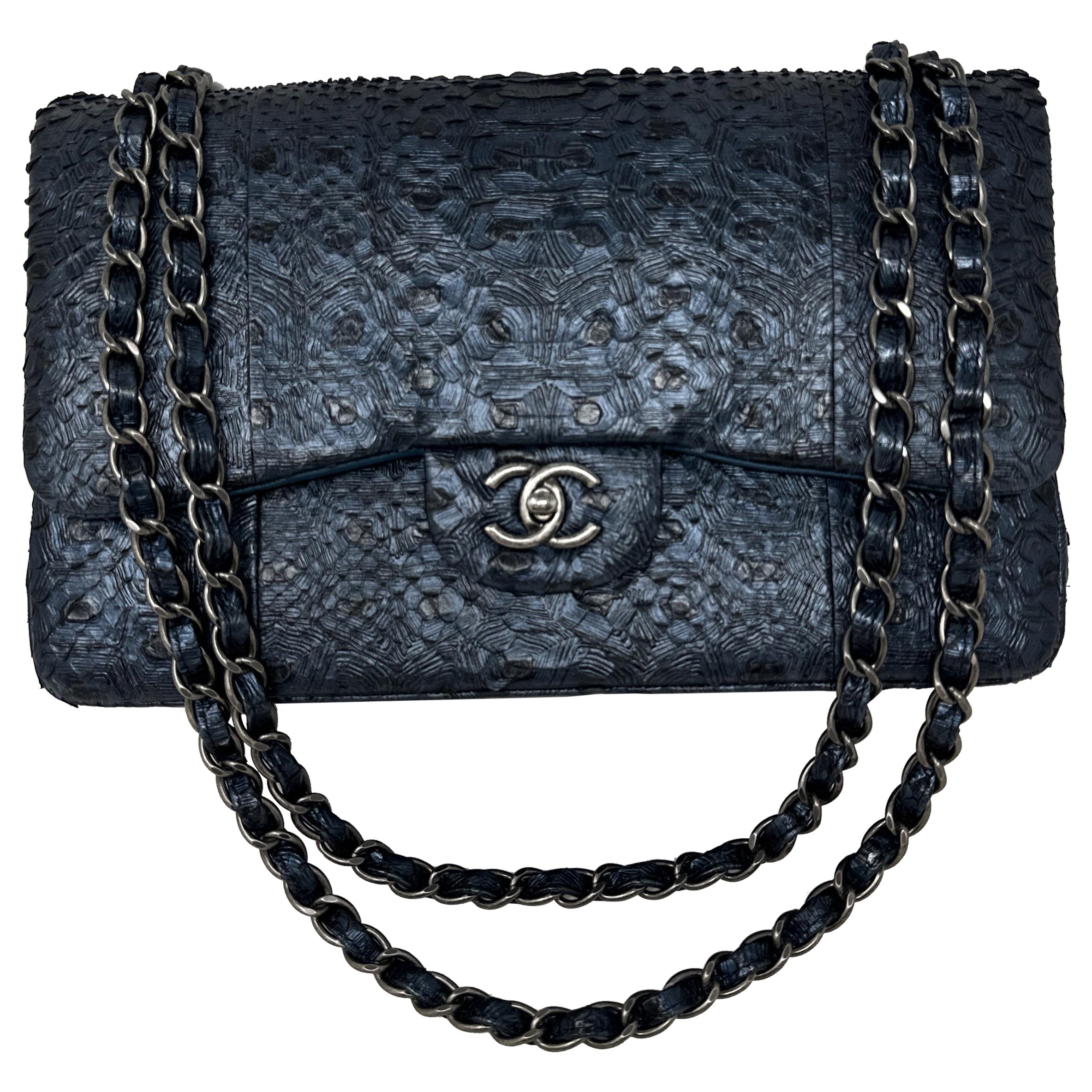 Chanel Python Exotic Jumbo Flap Bag 