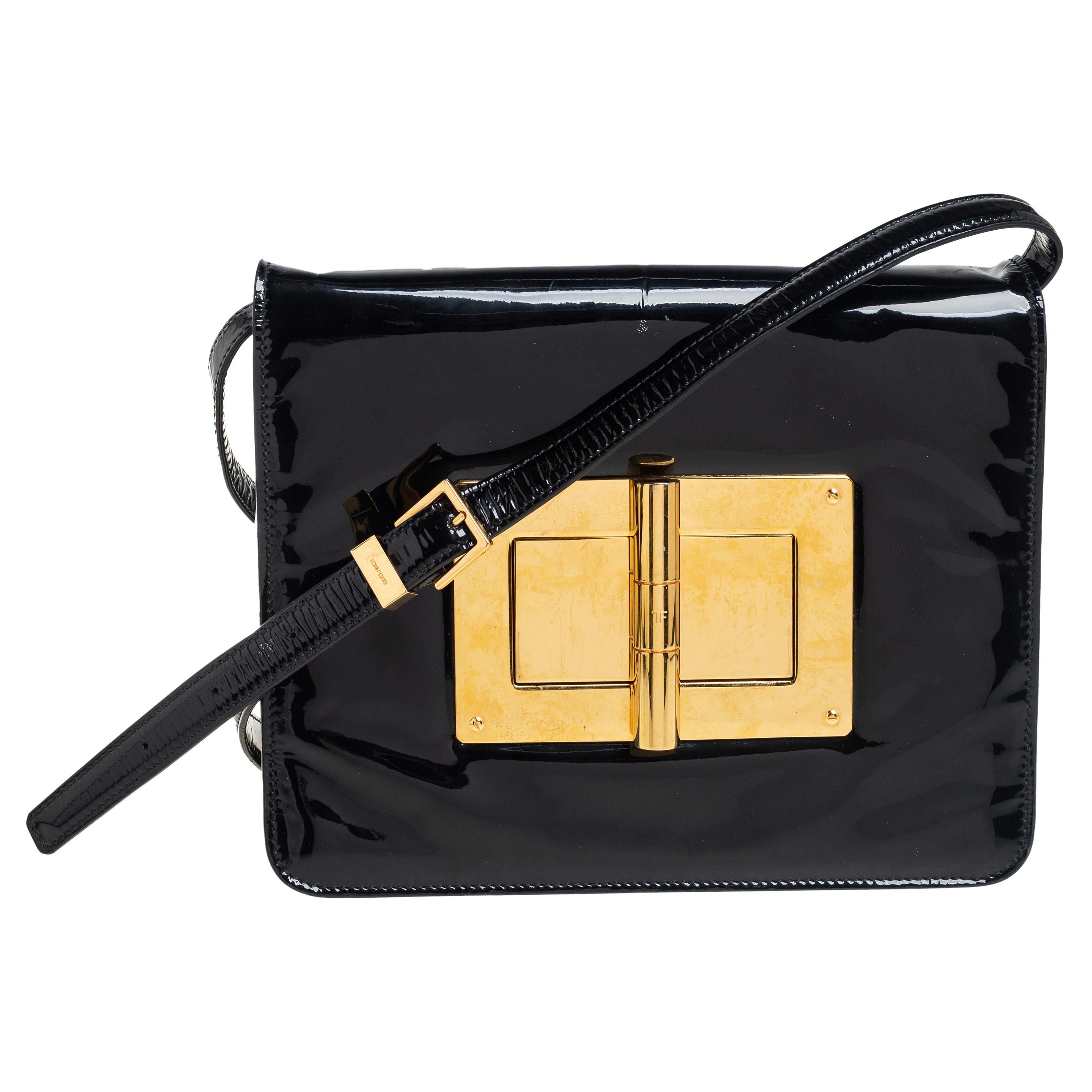 Tom Ford Black Patent Leather Natalia Crossbody Bag For Sale