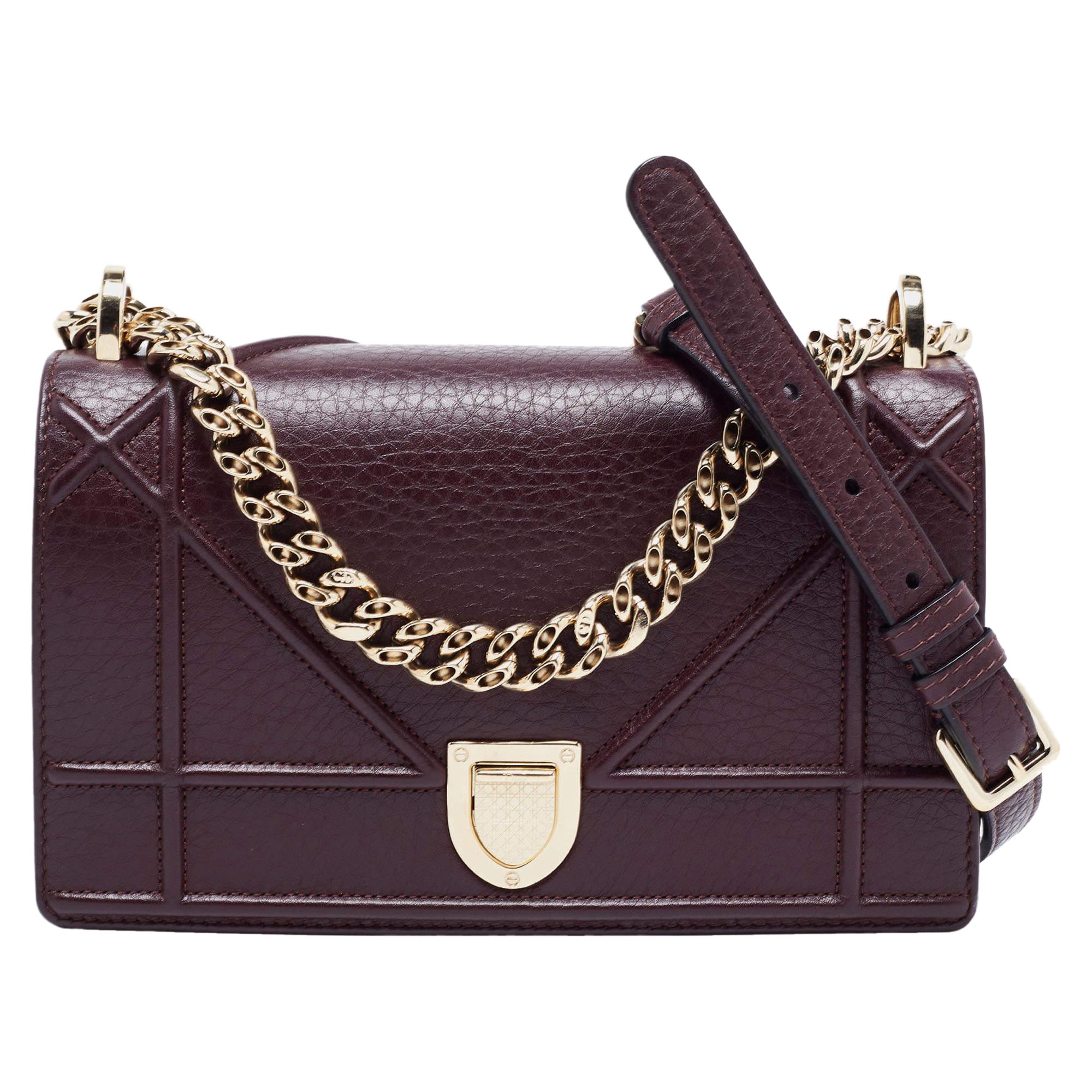 Dior - Petit sac à bandoulière en cuir bourgogne Diorama