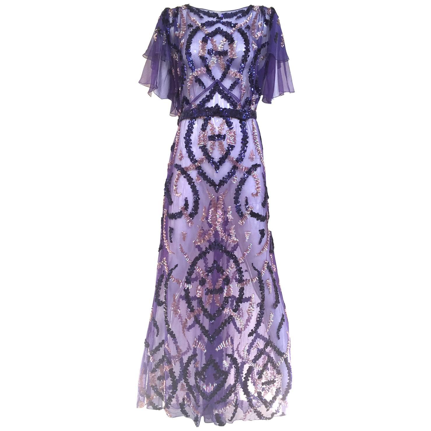 1930s purple silk sequin gown