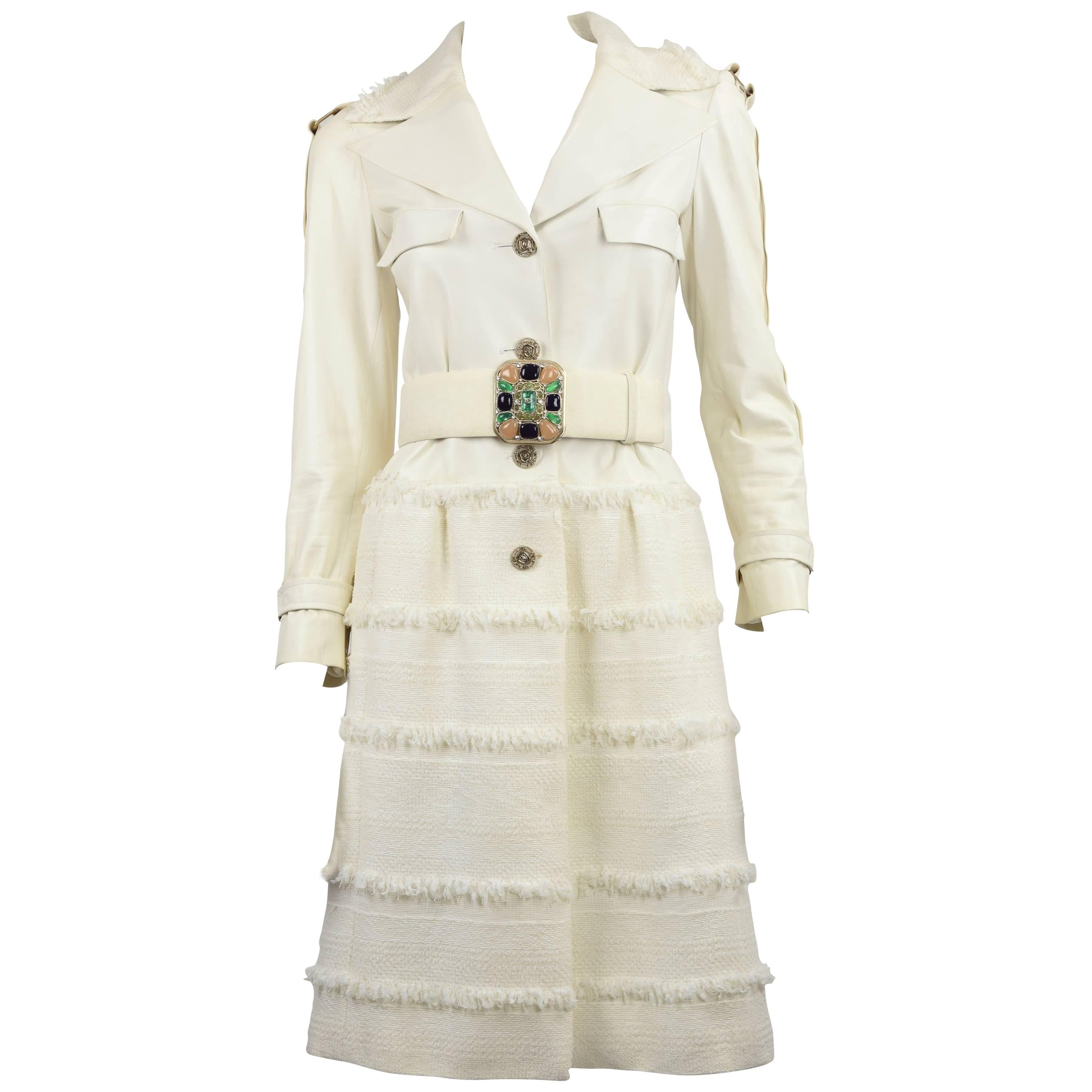 2008 Chanel White Lambskin Dress with Lambskin, Suede & Gripoix Belt, Size 38 For Sale