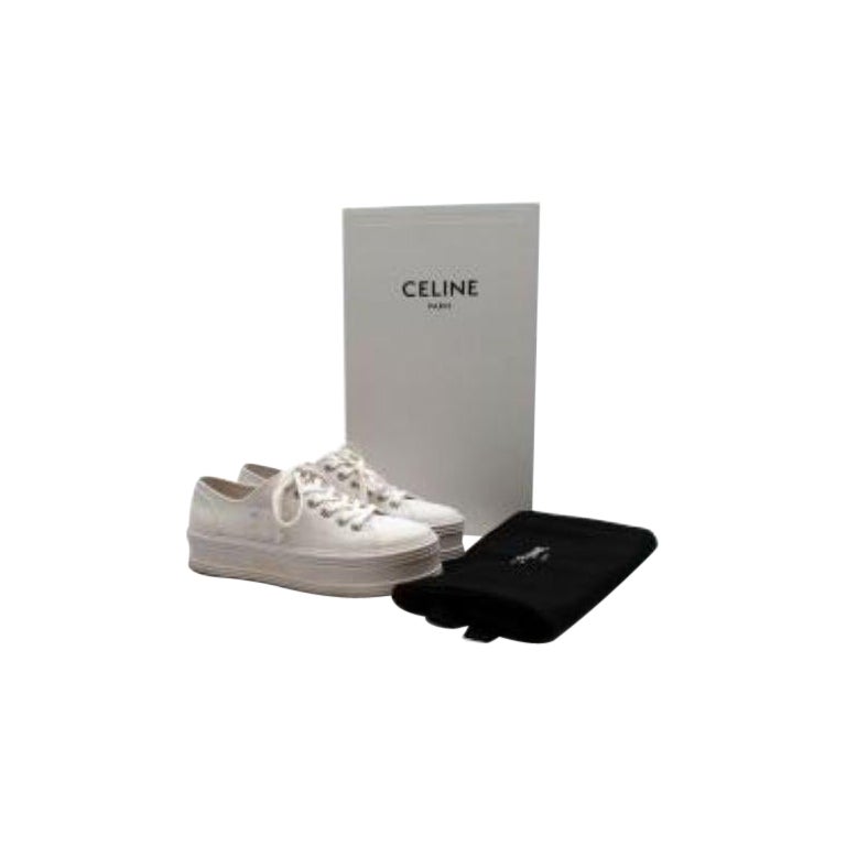 Celine 26 Flat Sneaker White Red Canvas Suede 624716