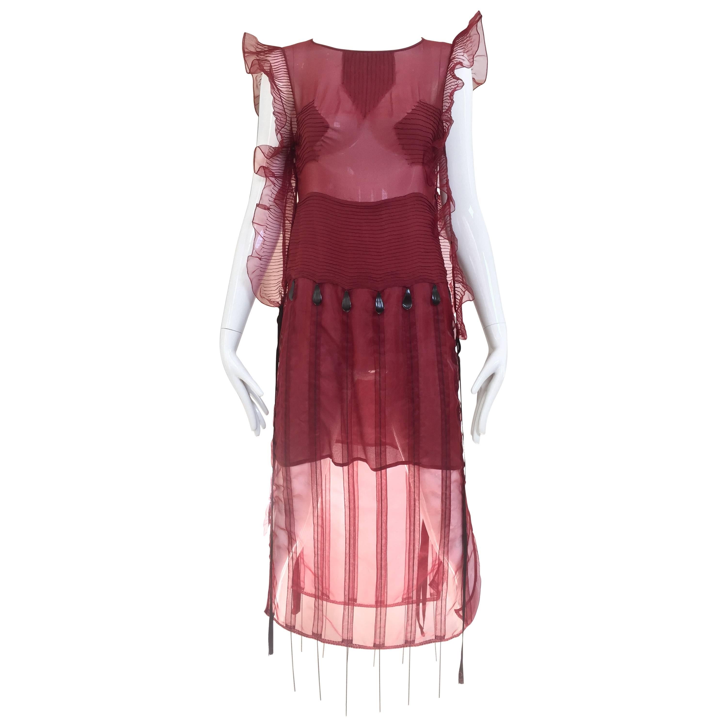 Fendi maroon silk cocktail dress For Sale