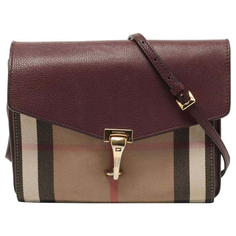 Burberry Burgundy House Check Canvas and Leather Macken Crossbody Bag For  Sale at 1stDibs